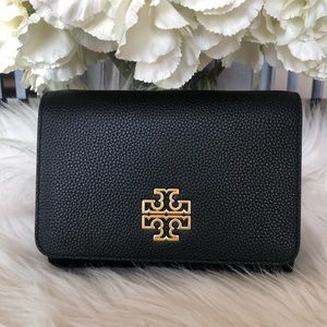 Tory Burch Britten Chain Wallet Leather Crossbody Black